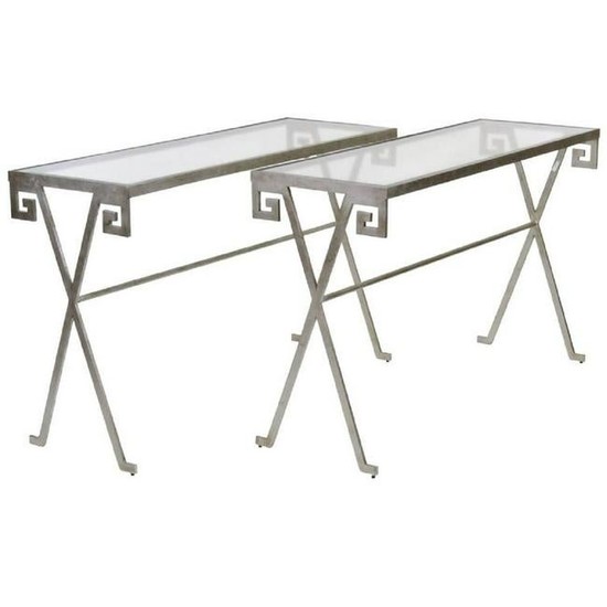 PR JEAN MICHELE FRANK STYLE GLASS TOP CONSOLE TABLES