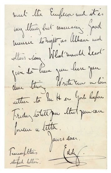 PRINCE ALBERT VICTOR, DUKE OF CLARENCE | series of seven letters to Sybil St Claire Erskine, 1891