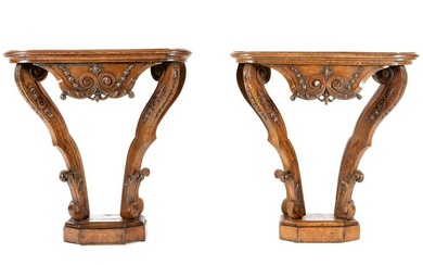 Pair 18th Century Continental Oak Console Tables