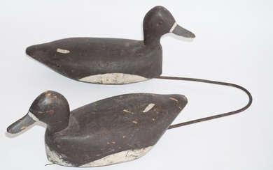 Pair Antique Carved & Painted Laying Ducks