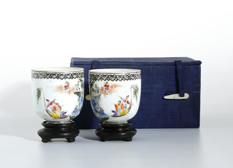 Pair Chinese Famille Rose 'Eight Immortals' Cups