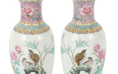 Pair Chinese porcelain vases with birds on branch and