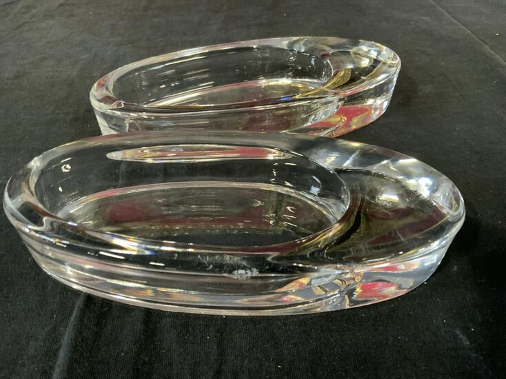 Pair MODERN Oval Art Glass Trinket Dishes