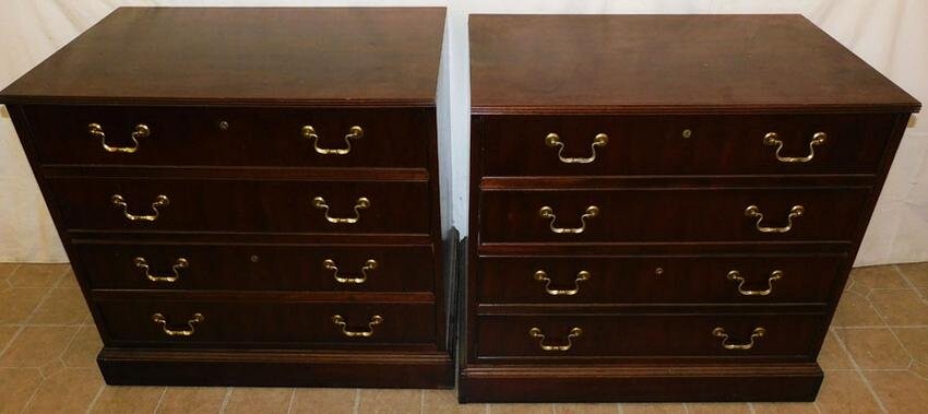 Pair Mahogany Two Drawer Filing Cabinets By National