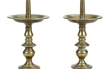 Pair North European Brass Pricket Candlesticks