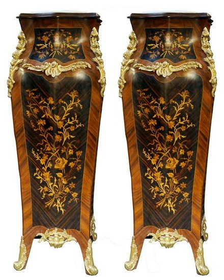Pair Of French Louis Xv Style Marble Top Pedestals