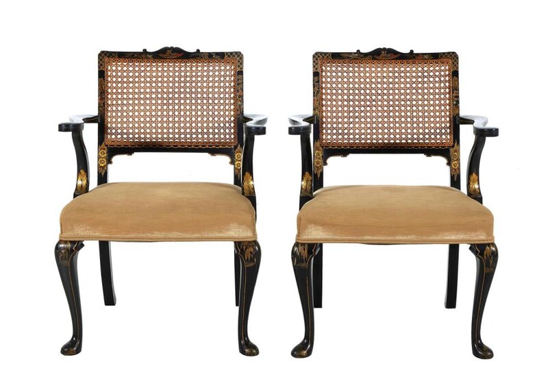 Pair Queen Anne style Chinoiserie lacquered armchairs