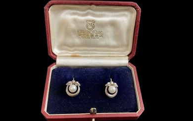 Pair Sterling and Mikimoto Pearl Screw-Back Earrings in Original Box