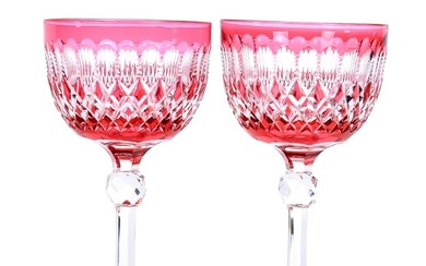 Pair Wine Stems, ABCG, Cranberry Cut To Clear