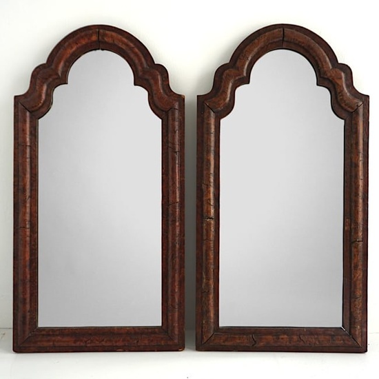 Pair of Antique 17th c. William and Mary walnut veneer mirrors