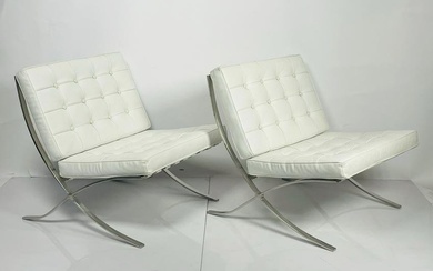 Pair of Barcelona Style Lounge Chairs in White Leather