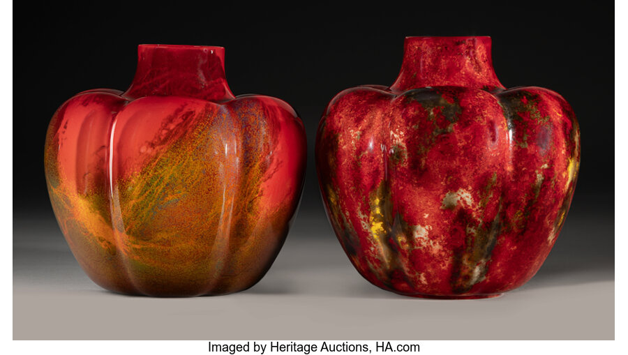 Pair of Charles Noke for Royal Doulton Pottery Flambé Vases (circa 1920)