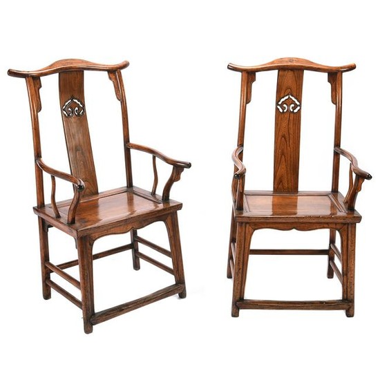 Pair of Chinese Elmwood Armchairs.