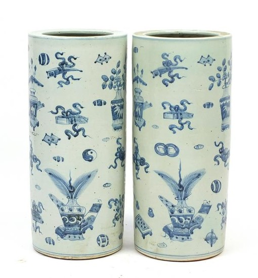Pair of Chinese blue and white porcelain floor standing