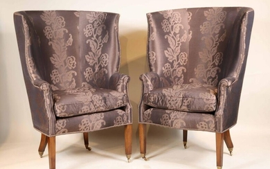 Pair of Contemporary Upholstered Wing Chairs