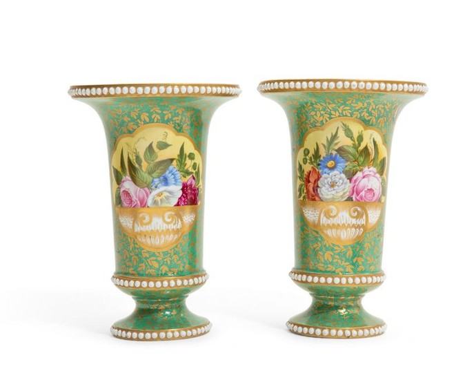 Pair of Continental green glazed porcelain vases