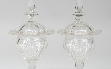Pair of English Cut Glass Sweetmeat Jars and Covers