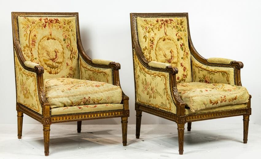 Pair of French Louis XVI style bergeres