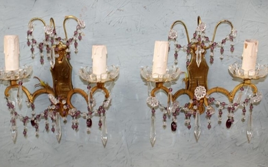 Pair of French beaded wall sconces