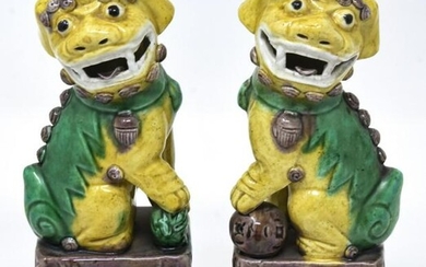 Pair of Hand Painted Chinese Foo Dog Statues