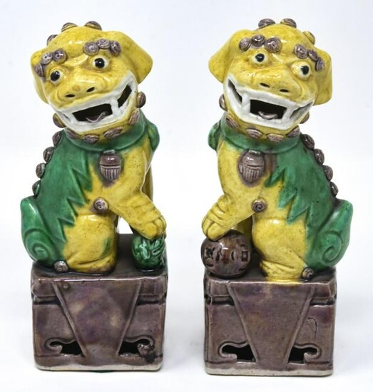 Pair of Hand Painted Chinese Foo Dog Statues