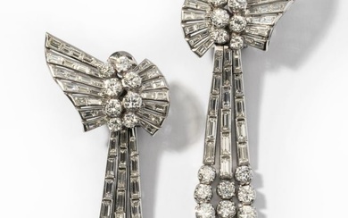 Pair of Platinum Waterfall Diamond Earrings