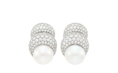 Pair of White Gold, South Sea Cultured Pearl and