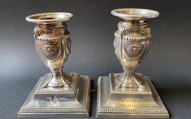 Pair of ballasted english silver candleholders