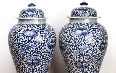 Pair of blue and white vases and covers Chinese, 19th...