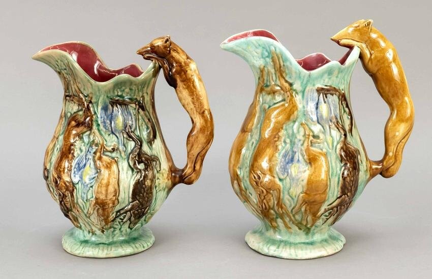 Pair of ceramic jugs with fox
