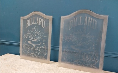 Pair of early 20th C. etched glass Billard panels {60 cm H x...