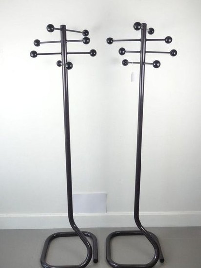 Pair of metal coat racks with adjustable hooks...