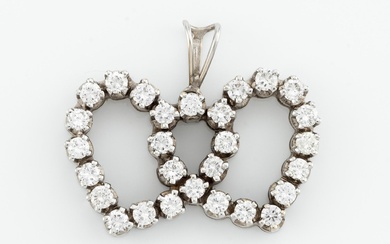 Pendant, double heart, 14K white gold with brilliant-cut diamonds