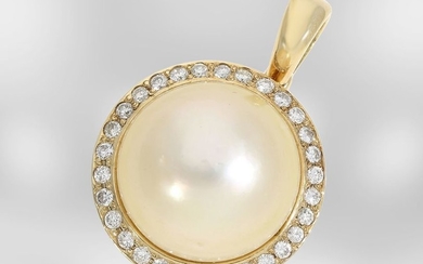 Pendant: handmade gold pendant with cultured pearl bouton...