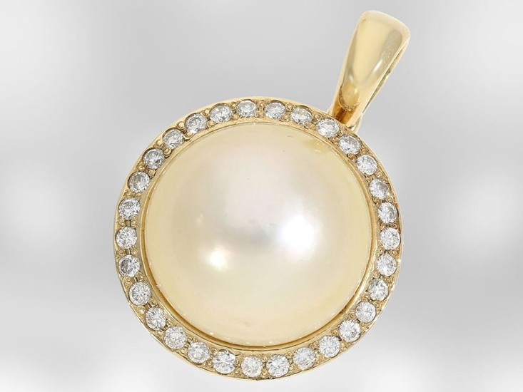 Pendant: handmade gold pendant with cultured pearl bouton...