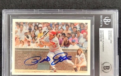 Pete Rose signed 1985 Cincinnati Reds Baseball Trading Card slab auto BAS