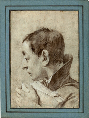 Piazzetta, Giovanni Battista – Kopf eines jungen Mannes im Profil, in seiner linken Hand ein Buch haltend