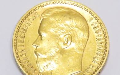 Pièce en or de 15 Roubles "Nicolas II-Empire Russe", datée de 1897. Poids : 12g90....