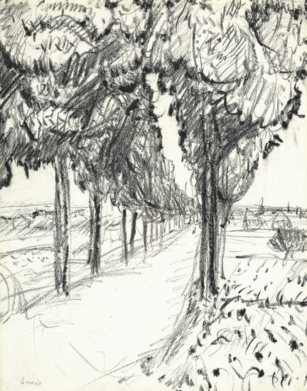 Pierre Bonnard (1867-1947), Allée d'arbres (recto); Paysan sur la même allée d'arbres (verso)