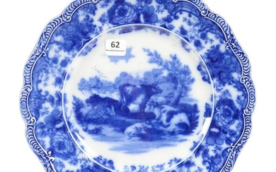 Plate, Flow Blue by Ridgeway, Cattle Scene