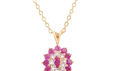 Plated 18KT Yellow Gold 1.30ctw Ruby and Diamond Pendant with...