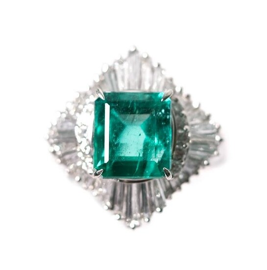 Platinum 2.77ct Emerald & 1.31ctw Diamond Ring