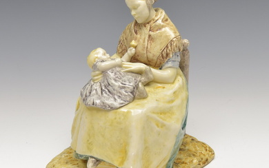 Polychrome painted sculpture: "Mother with child", (modelno.437), design Teixeira de...