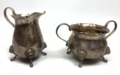 Pr Sterling Silver Lion Footed Creamer and Sugar.
