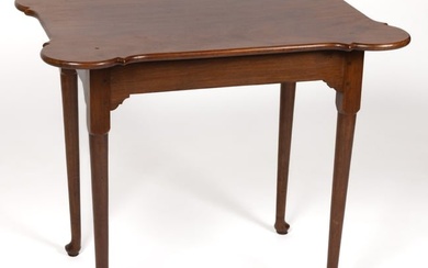 QUEEN ANNE-STYLE WALNUT SHAPED-TOP TEA TABLE