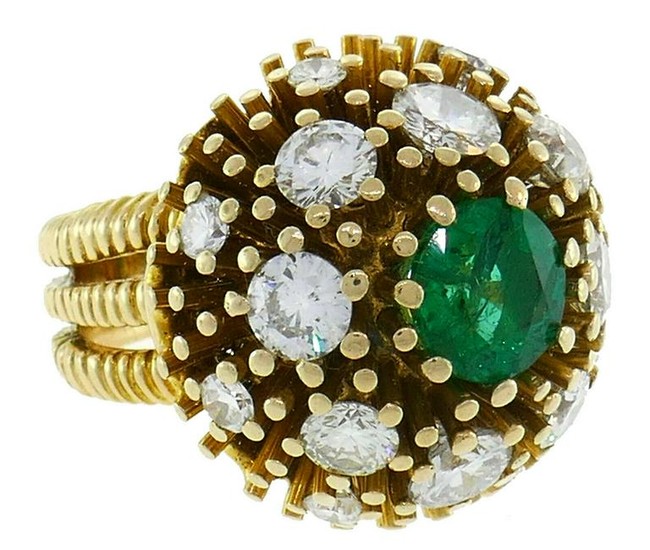 RUSER Emerald Diamond Yellow Gold RING 1960s