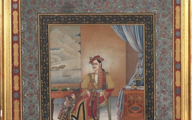 Raj Man Singh Chitrakar, attributed: Portrait of Colonel Ranabir Singh Thapa. C. 1830. Gouache with gold on paper. 51×38 cm.