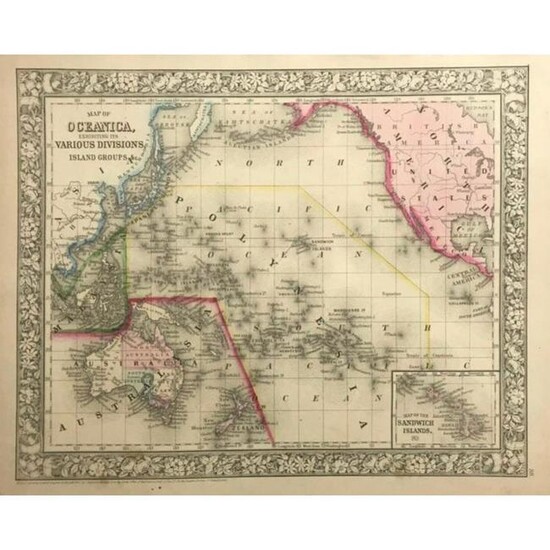 Rare 19thc Map of Oceanica, Polynesia