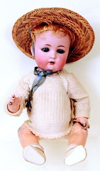 Rare German made character baby, poured bisque head...