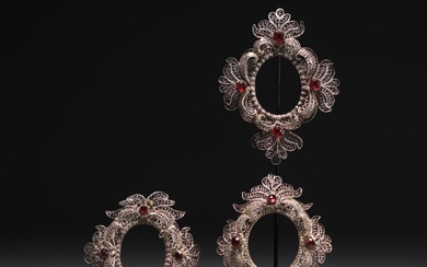 Rare set of three small silver frames with filigree and...